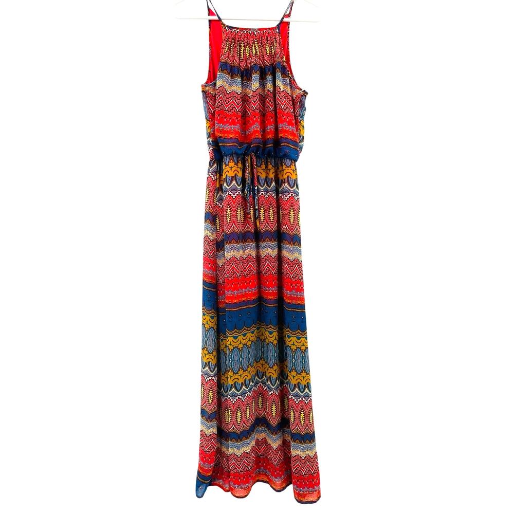 City Triangles Maxi Halter‎ Dress, Sz. S  Boho Festival Y2K Colorful